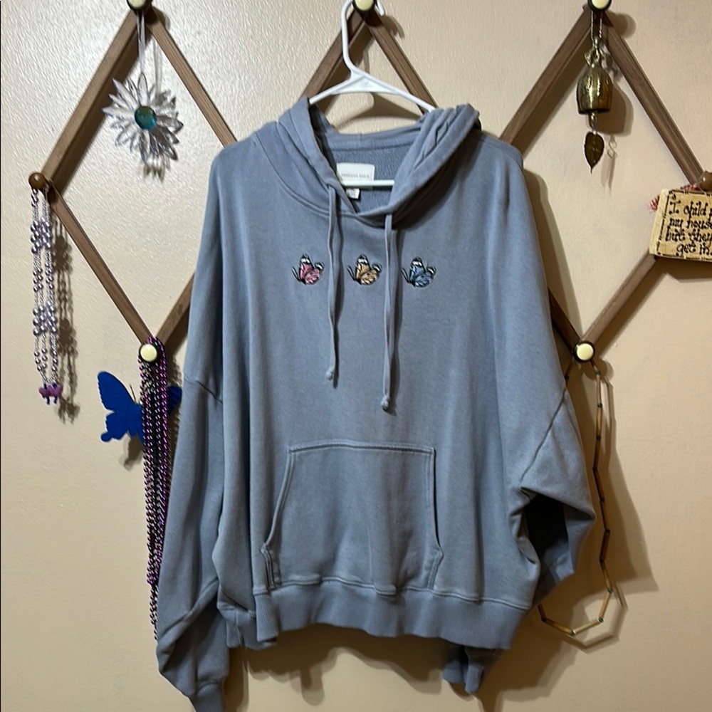 American Eagle Outfitters Gray Hoodie with Butterfly Accents